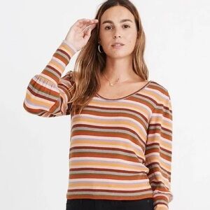 MADEWELL Striped Puff-Sleeve‎ Scoopneck Top